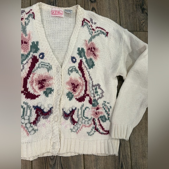 Vintage V.I. Petites Floral Ramie Cotton Cardigan Hong Kong Cottagecore Sz 8-10 - Picture 4 of 11
